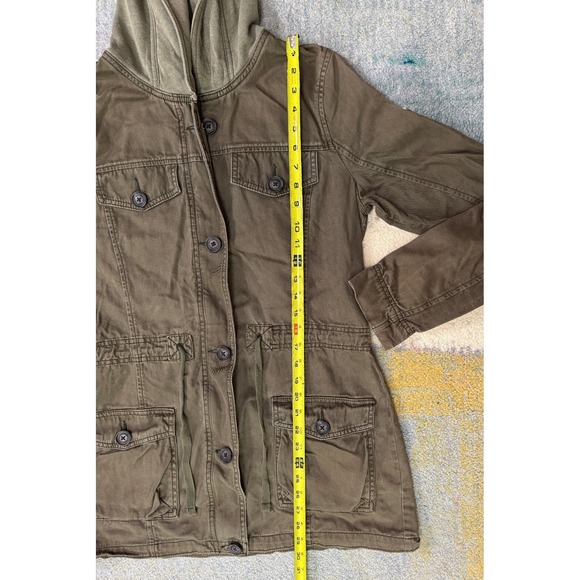 VTG‎ Hollister Utility Chore Jacket L Hood Army Green Zip Button Y2K Grunge - Picture 7 of 16